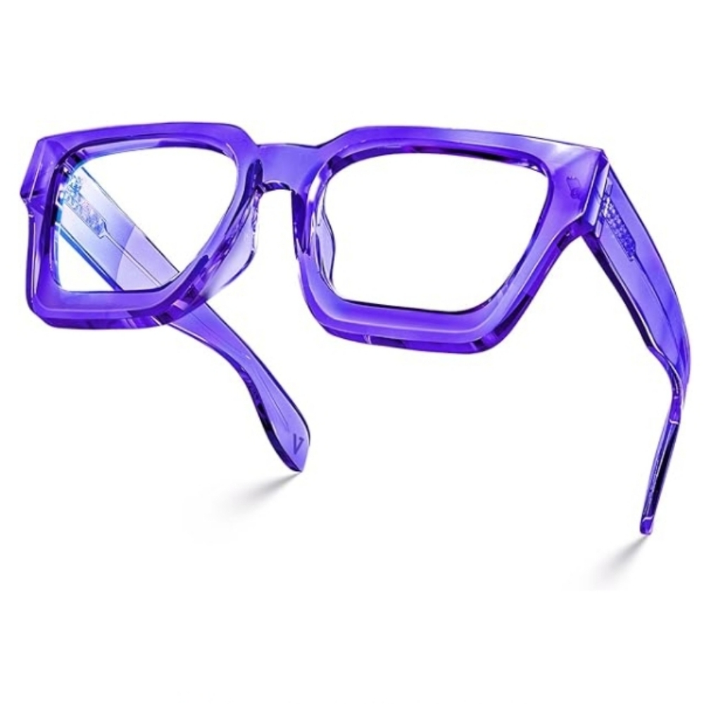 Blue Light Blocking Glasses Rectangle Chic Preppy Look Purple Frame Eyeglasses